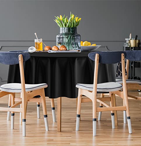 Black Round Plastic Tablecloth 84 Inch Disposable Waterproof Party Cover - 2 Pack