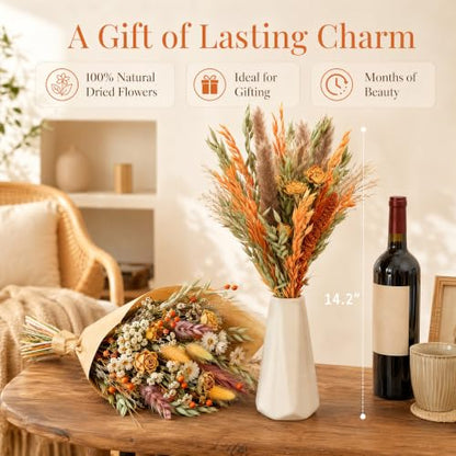 Orange Dried Flower Bouquets - Handmade Boho Floral Arrangement Set of 2