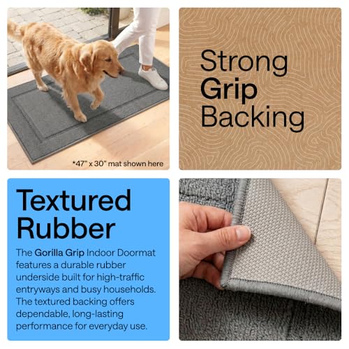Indoor Door Mat 35x22 Gray with Rubber Backing - Heavy Duty Entry Rug