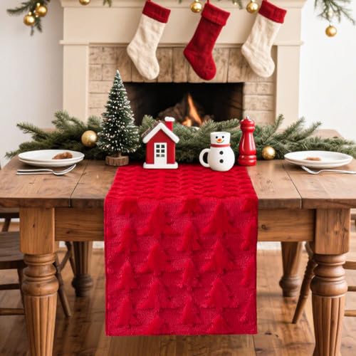 Artscope Christmas Tree Table Runner 13x72 Inch - Red - Holiday Decor