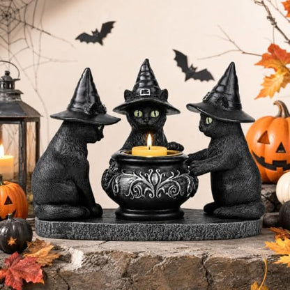 Halloween Black Cat Decorations - Resin Gothic Tabletop Centerpiece - Cat Variation