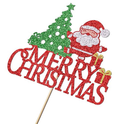Christmas Cake Topper Santa Snowflake Red 3 - Holiday Party Decorations