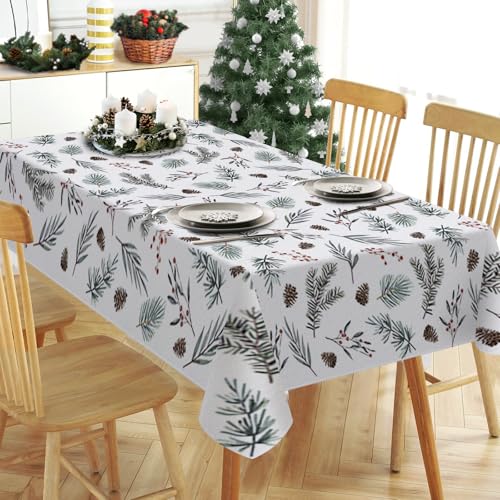 Winter Pine Tree Leaves Square Tablecloth 70x70 Inch - Pine Cone & Leaves Pattern, 70" x 70"