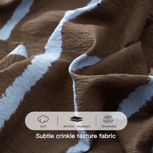 BEDAZZLED Queen Comforter Set with Removable Duvet Cover - Wide Stripes Brown Blue