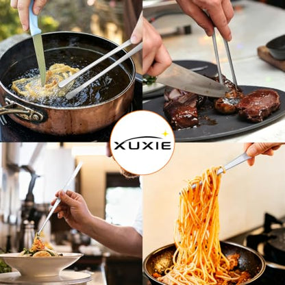 Silver Cooking Tweezers 12" Kitchen Tongs with 6 BBQ Skewers - 2 Pcs Set