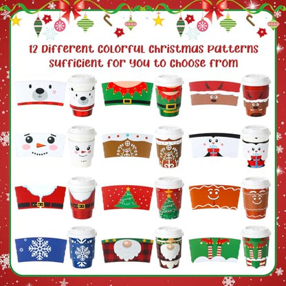 120 Pack Christmas Coffee Cups with Lids & Sleeves - 12 oz Holiday Party Disposable Cups