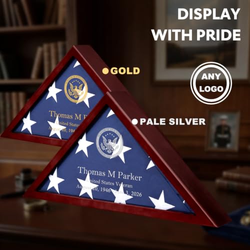 Memorial Flag Display Case with Laser Engraved Glass for Veteran Burial Flag