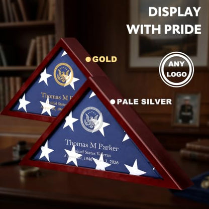 Memorial Flag Display Case with Laser Engraved Glass for Veteran Burial Flag