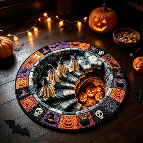 Halloween Optical Illusion Rug Skeleton Ghost Pumpkin Pattern 24in - Ghost Pumpkin