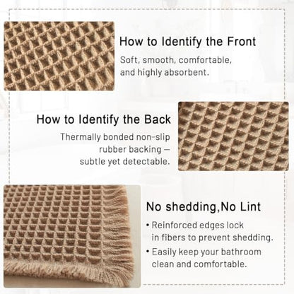 Waffle Bath Mat 2x6 ft Non Slip Bathroom Rug Quick Dry Soft Brown