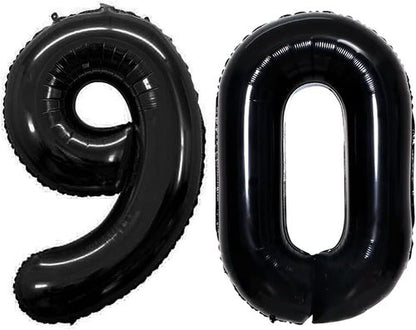 GOER 90th Birthday Balloons - 42 Inch Jumbo Black Foil Helium Decorations for 90th Anniversary