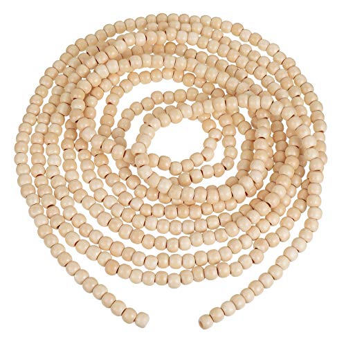 Wood Bead Garland for Christmas Tree - 16 Feet, Natural Wood Color