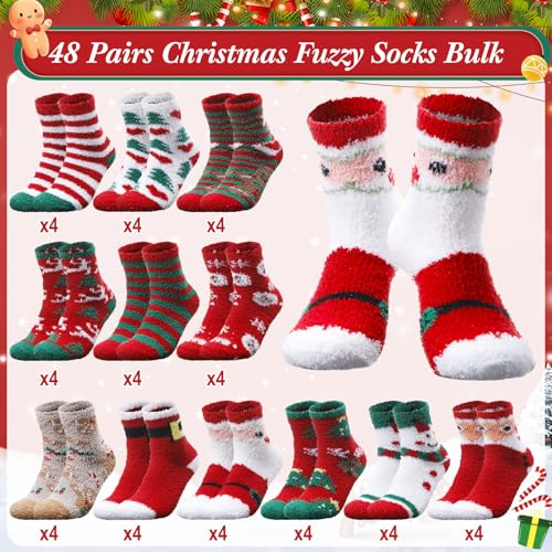 48 Pairs Christmas Fuzzy Socks in Gift Boxes with Window - Holiday Gift Set