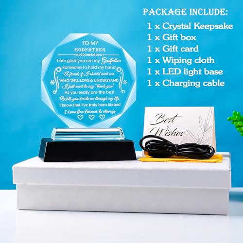 LED Crystal Godfather Gift with Colorful Base - Keepsake for Father’s Day, Christmas, Birthday