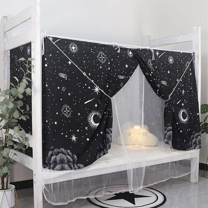 Blackout Bunk Bed Curtains 2 Panels Privacy Canopy for Dorms & Home - Galaxy Pattern