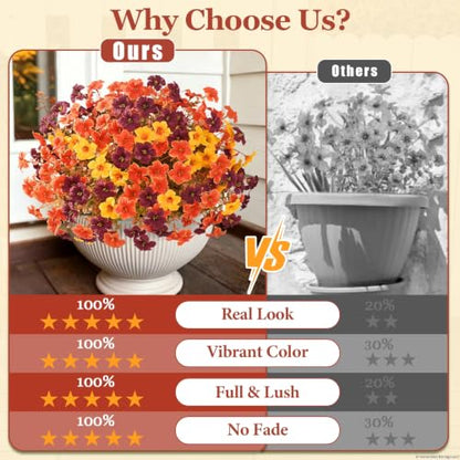 24PCS Artificial Fall Mums Flowers for Outdoor & Indoor Decoration