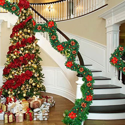 Pre-Lit Christmas Garland with LED Lights 9 Ft Indoor Outdoor Holiday Decor