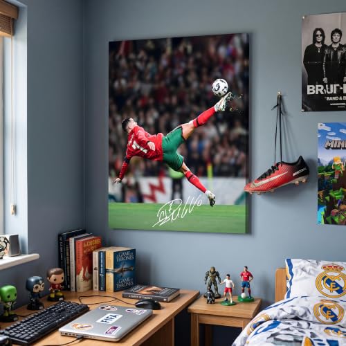 Ronaldo Signature Soccer Poster Canvas Wall Art for Boys Room - 8x10, Action Design
