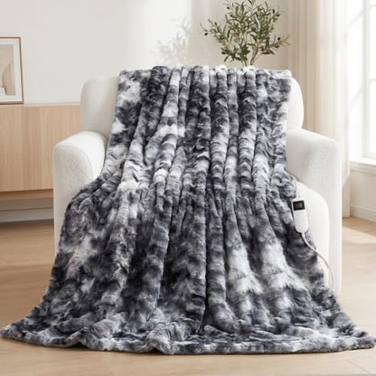 Dark Grey Electric Heated Throw Blanket 50x60 with 10 Heat Settings & Auto Shut Off