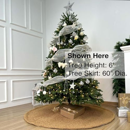 60-Inch Bouclé Faux Fur Christmas Tree Skirt with Foam Lining and Concealed Slide Clasp - Brown