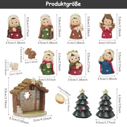 Christmas Nativity Set with LED Lights - 13 Piece Holy Family Figurines - Red Variation
