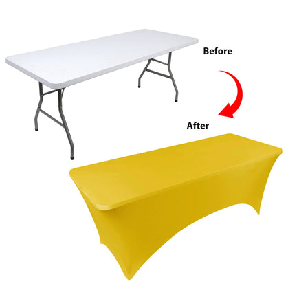 BDDC Table Covers for 4 Foot Tables, Spandex Table Covers 4ft, Yellow Table Cloths Rectangle 4ft for Events, Wedding, Banquets & Parties