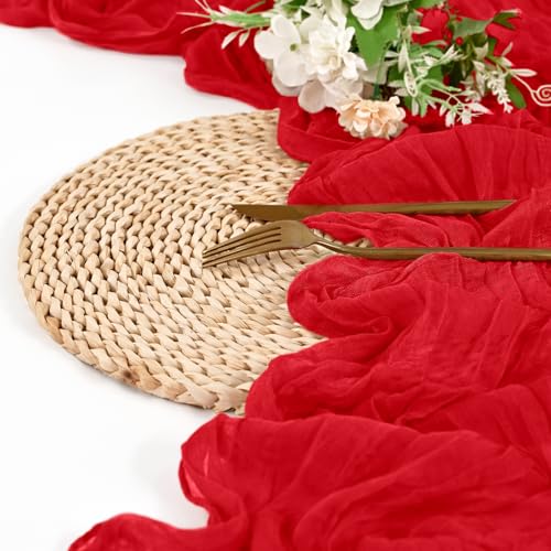 12 Pack Red Cheesecloth Table Runner 21.5x120 Inch - Elegant Wedding & Party Decor