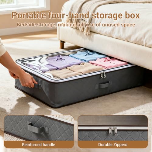 Grey Underbed Storage Bags 4-Pack Large 78L with Zipper & Handles