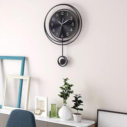 Wall Clock with Silent Quartz Movement - Modern Black & White Pendulum Design
