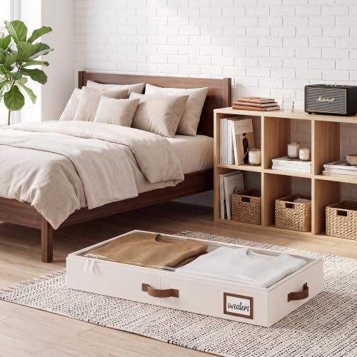 StorageWorks 4 Inch Low Profile Under Bed Storage Container with Clear Lid - Ivory White
