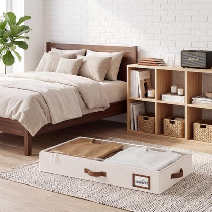 StorageWorks 4 Inch Low Profile Under Bed Storage Container with Clear Lid - Ivory White