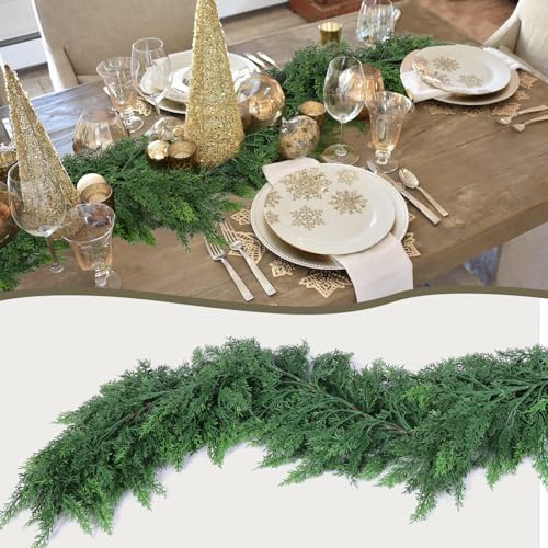 6 FT Artificial Cedar Garland - Real Touch Christmas Wreath, Green