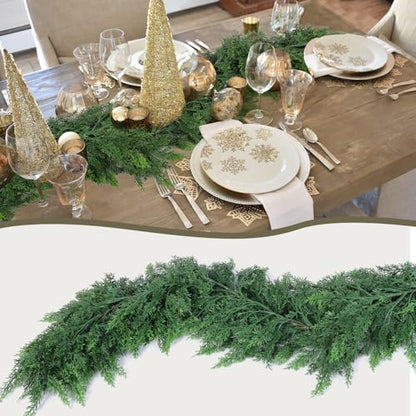 6 FT Artificial Cedar Garland - Real Touch Christmas Wreath, Green