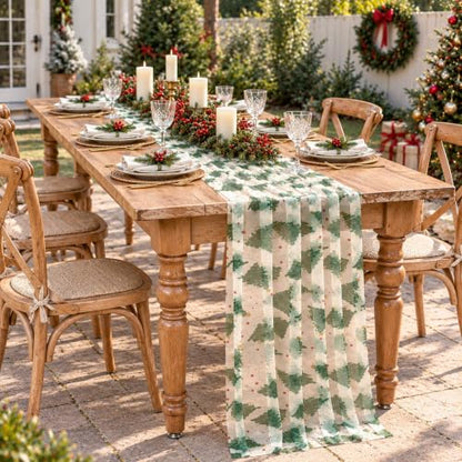 Green Christmas Tree Tulle Table Runner 120 Inch - Holiday Table Decor