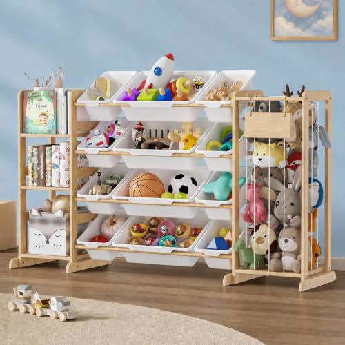Rectangular Toy Storage Organizer with 12 Bins and Stuffed Animal Space - W-58"