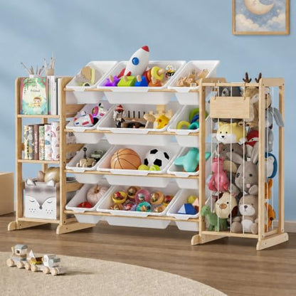 Rectangular Toy Storage Organizer with 12 Bins and Stuffed Animal Space - W-58"