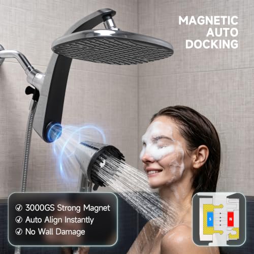 High Pressure Handheld Shower Head with Magnetic Docking and Filter - Silver 1.8 GPM