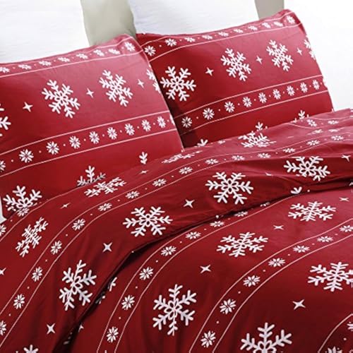Vaulia Christmas Snowflake Microfiber Duvet Cover Set Twin - Red & White Variation