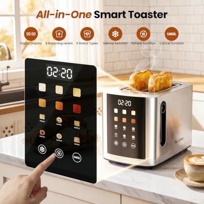 Silver 2 Slice Touch Screen Smart Toaster with Wide Slots
