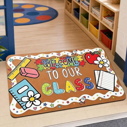 Classroom Welcome Mat with Flower Design - Non Slip Entry Rug for School