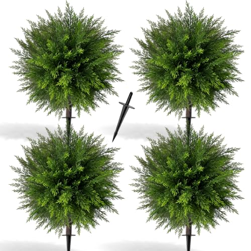 Artificial Cedar Topiary Balls 24.5 Inch Pack of 4 Outdoor Faux Trees