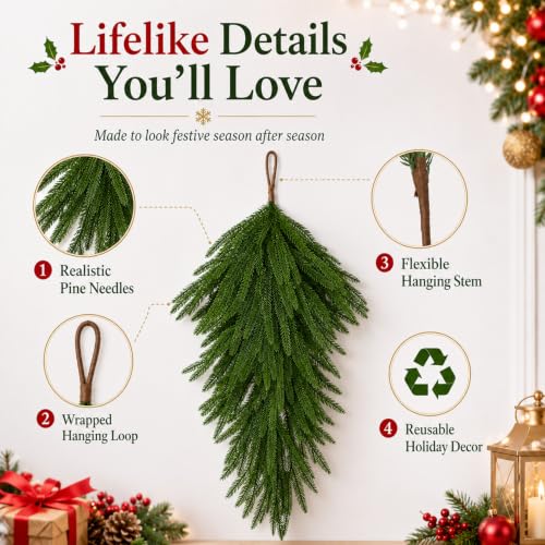 Artificial Norfolk Pine Christmas Teardrop Swag - 27.5 Inches Holiday Decor