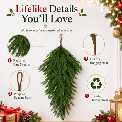 Artificial Norfolk Pine Christmas Teardrop Swag - 27.5 Inches Holiday Decor