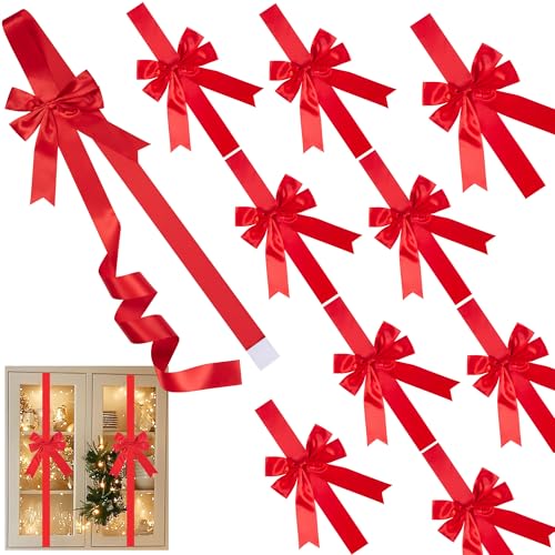 Red Christmas Cabinet Door Bows Set of 10 Large Holiday Ribbons for Festive Decor