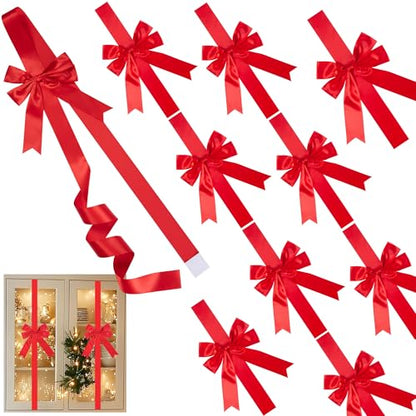 Red Christmas Cabinet Door Bows Set of 10 Large Holiday Ribbons for Festive Decor