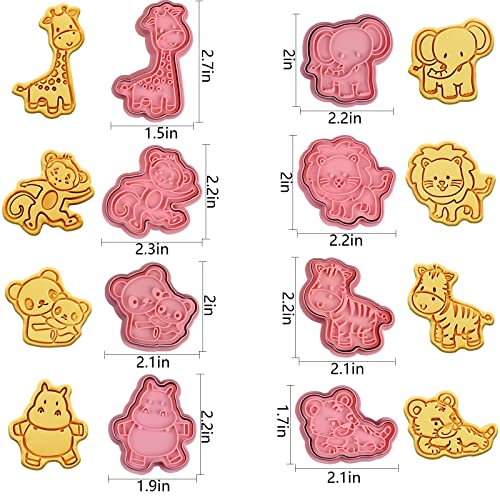 Animal Cookie Cutters with Plunger Stamps - 8 Pcs 3D Animal Shapes, Reusable Kids Baking Tool