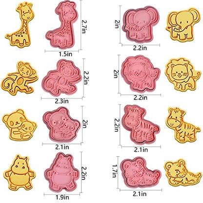 Animal Cookie Cutters with Plunger Stamps - 8 Pcs 3D Animal Shapes, Reusable Kids Baking Tool