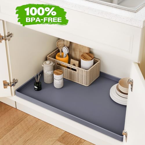 FLATO Waterproof Under Sink Mat - 22" x 19" Under Sink Liner for Kitchen & Bathroom, Under Sink Kitchen Organizers and Storage, Shelf and Cabinet Protector, Flexible Silicone Sink Drip Tray