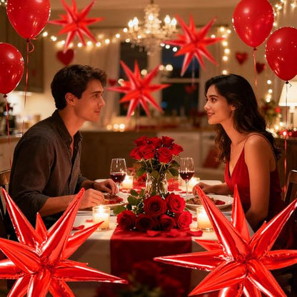 Red Star Foil Balloons Explosion 12 Point Spike Large Mylar Party Decorations