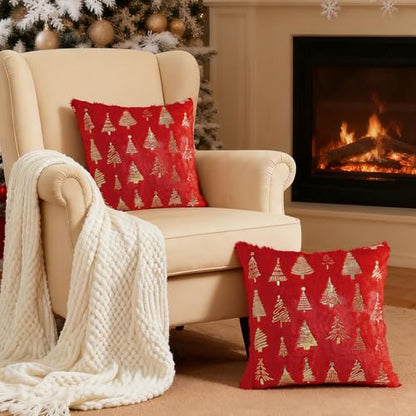 Red Christmas Tree Throw Pillow Covers 24x24 Inch Set of 2 Decor Cushion Cases for Holiday Home Decor